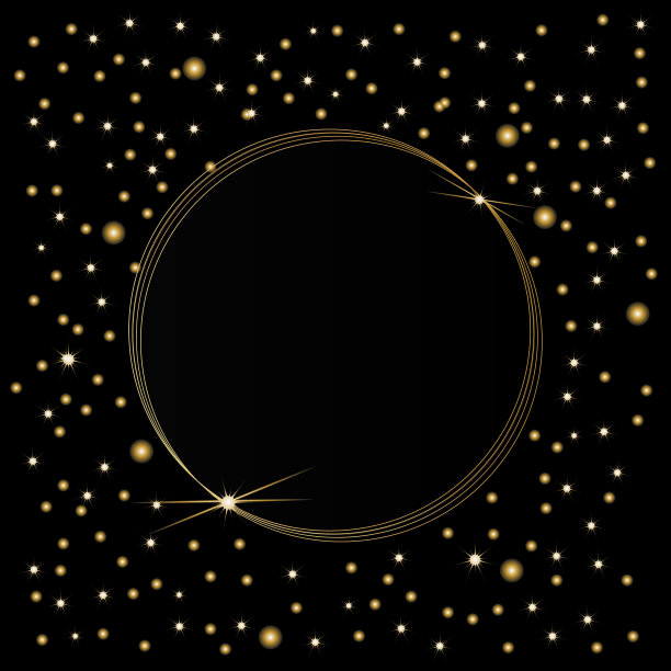 金色的框架在黑色的背景与反射光和闪烁的星星。溢价欢迎图片下载