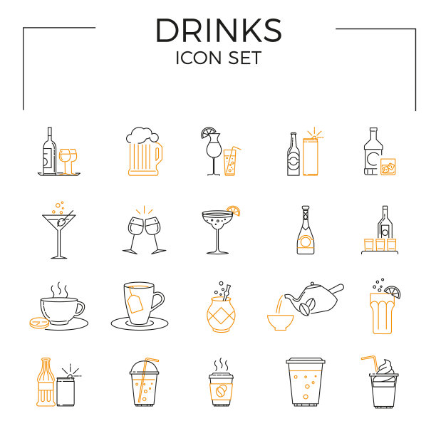 饮料图标集酒精和饮料相关矢量线图标。图片下载