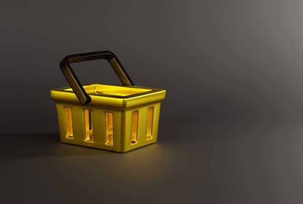 黑色背景上的购物篮。图片下载