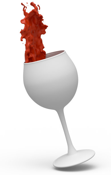 白色单色背景上有红色液体飞溅的酒杯。图片下载