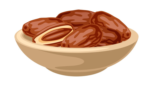 盘子里枣子水果的插图。热带素食，健康生活方式。图片下载