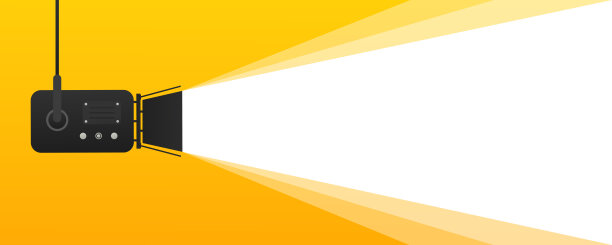 聚焦在黄色背景上。电影背景。电影节模板横幅，传单，海报或门票。电影放映机，有放文字的地方。电影的概念。矢量图图片下载