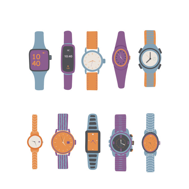 矢量集的男人和女人的手表。手表收集孤立的白色背景。明亮的小时。矢量图图片下载