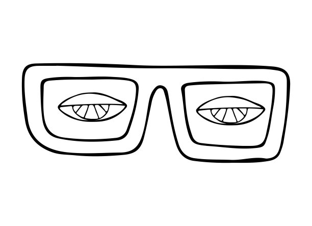 眼镜图标涂鸦剪贴艺术概念矢量设计轮廓风格在白色背景。矢量插图的眼镜在黑色框架图片下载
