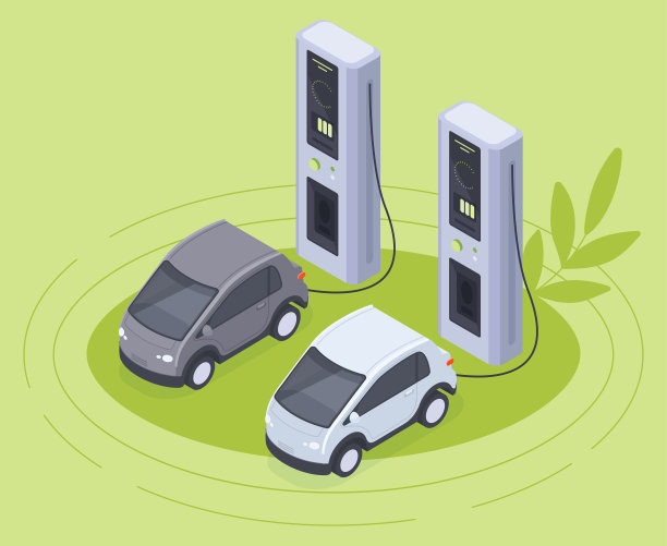 等距充电站。电动汽车充电，环保电动汽车，电动汽车家用充电站，绿色能源隔离三维矢量插图图片下载