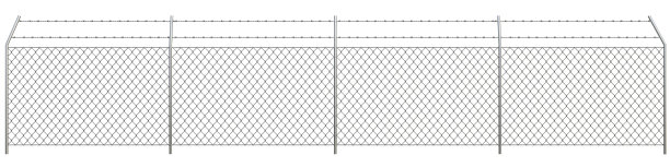 金属链围栏和铁丝网隔离在白色背景与修剪路径。三维演示图片下载