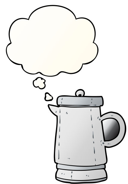 卡通老水壶与思想泡沫在平滑渐变风格图片下载