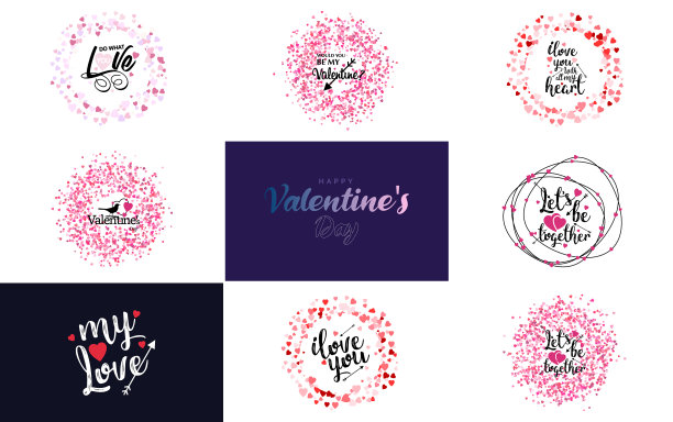 爱心字艺术设计，心形渐变图片下载