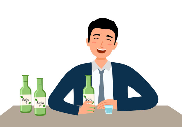 商人们正在享受白底平面设计的烧酒。图片下载