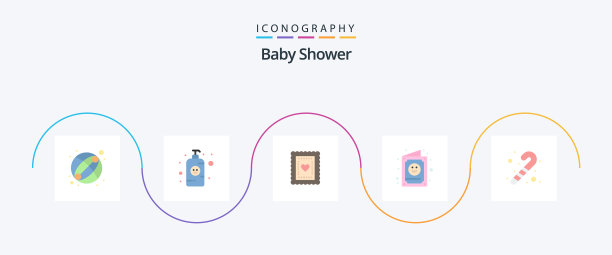 婴儿淋浴公寓5个图标包，包括玩具孩子图片下载