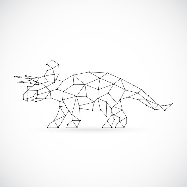 几何三角龙轮廓。三角龙星座形象。侧视图。神秘的动物。图片下载