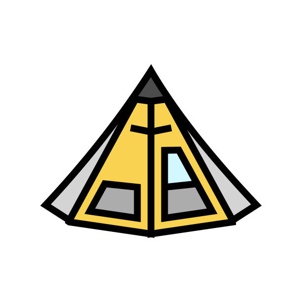 度假帐篷颜色图标矢量插图图片下载