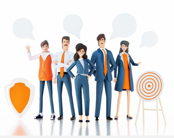 成功的商业团队微笑着向镜头挥手。商业领袖概念3D渲染插图图片下载