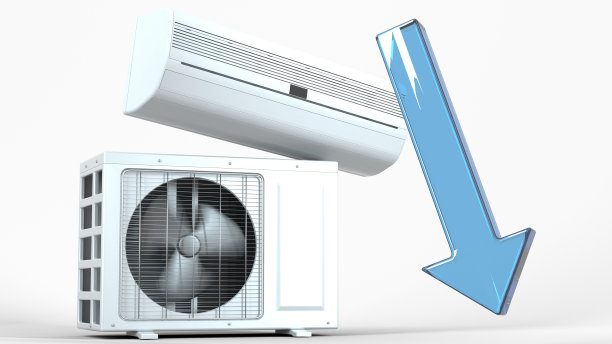 空调系统用蓝色箭头指向下方。图片下载