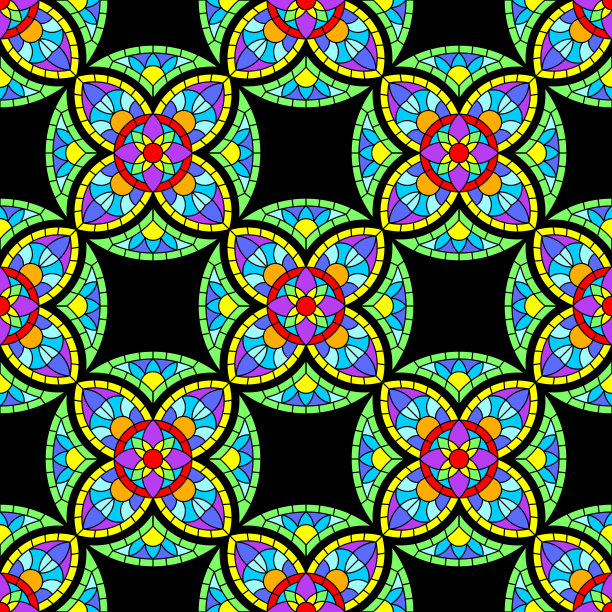 无缝模式与哥特式风格的彩色玻璃窗。中世纪马赛克瓷砖纹理。图片下载