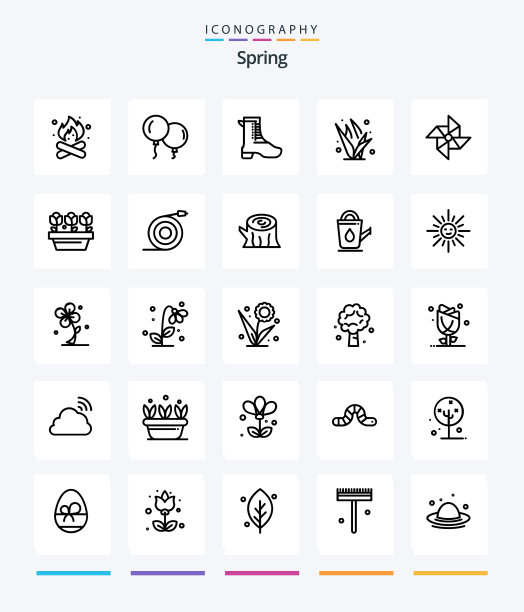 创意春天25个轮廓图标包如风图片下载