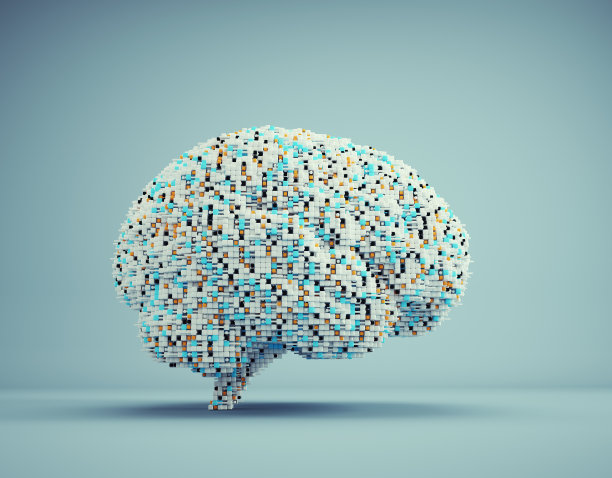 蓝色背景上的抽象大脑。人工智能和机器学习概念。图片下载