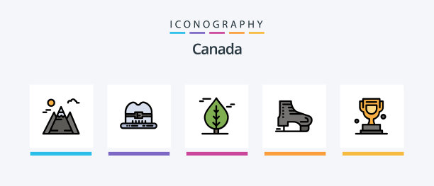 加拿大线填充了包括加拿大在内的5个图标包图片下载