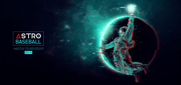 棒球手宇航员在太空行动和行星在太空的背景。矢量图图片下载