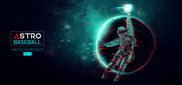 棒球手宇航员在太空行动和行星在太空的背景。矢量图图片下载