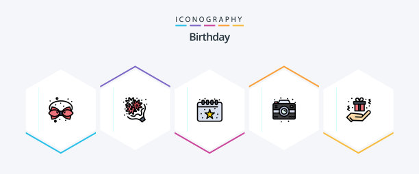 25岁生日填充线图标包，包括照片图片下载