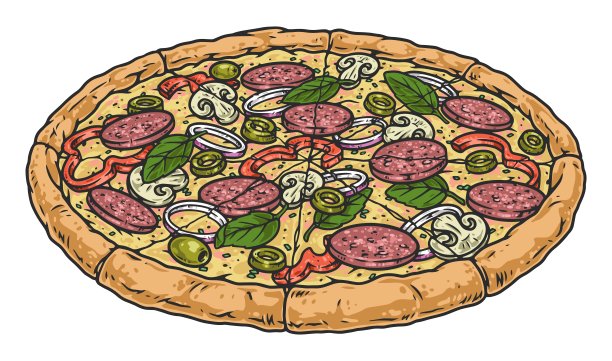 整个披萨彩色复古贴纸图片下载