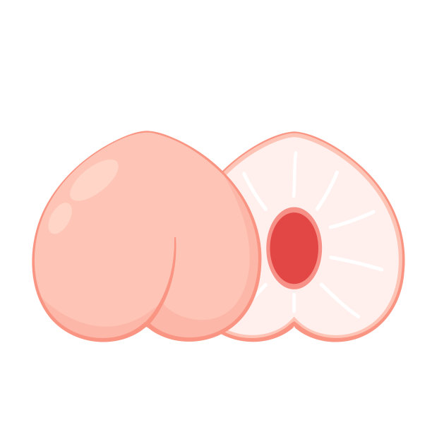 桃卡通矢量。用叶子图标涂鸦桃子。白色背景上孤立的桃心形状的果实。农场，天然食品，新鲜水果。图片下载