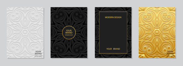 封面集，垂直模板。收集浮雕几何背景与3D模式，压纸。东方，亚洲，印度，墨西哥的花卉质地。种族波西米亚图案。图片下载