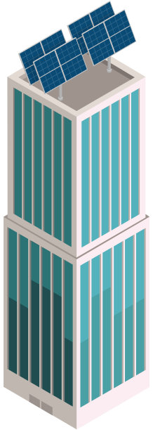 屋顶上有太阳能电池板的商务中心。城市建筑、结构采用可再生能源图片下载