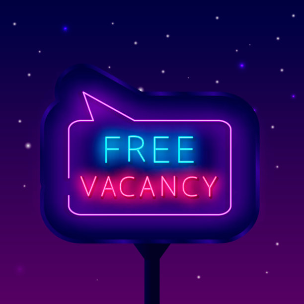 免费空缺霓虹灯街头广告牌。欢迎加入我们的团队。求职设计。矢量股票图图片下载
