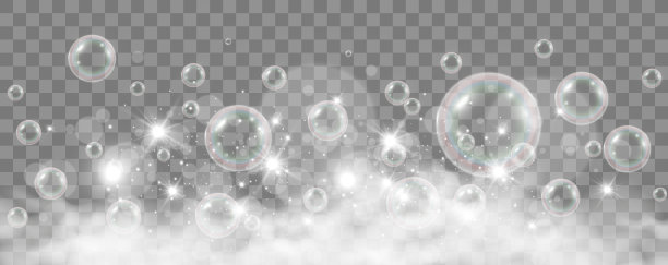 透明背景上有气泡。肥皂泡沫矢量插图。图片下载