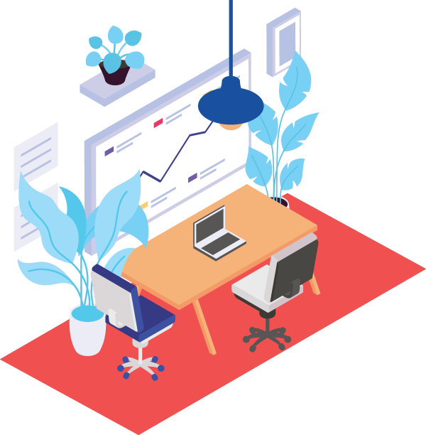 智能会议室等距概念，健康工作空间矢量彩色图标设计，绿色办公符号，生态友好工作空间标志，现代家具元素库存插图图片下载