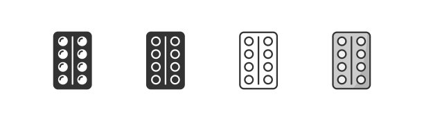 包装药丸图标上的光背景。盘子上有药丸或胶囊的符号。药物，药物，止痛药，处方。轮廓，平面和彩色风格。平面设计。矢量插图。图片下载