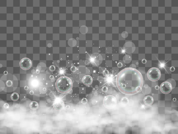 透明背景上有气泡。肥皂泡沫矢量插图。图片下载