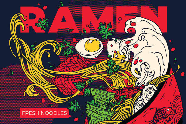 日式拉面汤配香草、鸡蛋、海带配鱼3盘图片下载