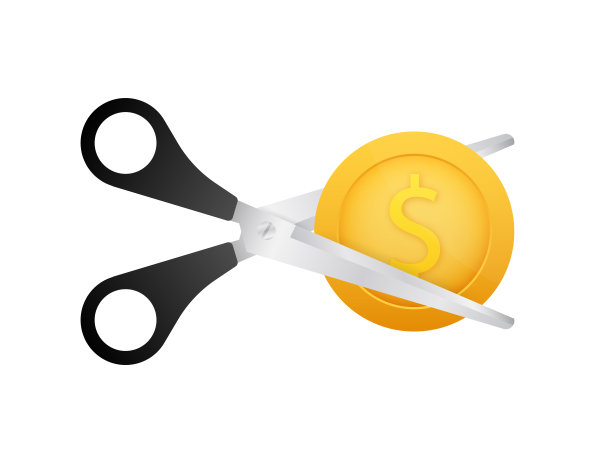 剪刀平剪钞票。价格，成本降低或降价。矢量股票插图。图片下载