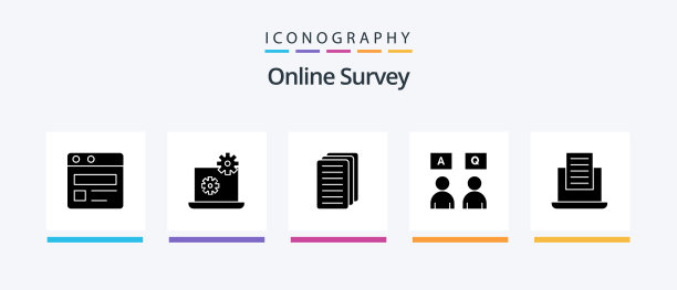在线调查字形5个图标包，包括在线图片下载