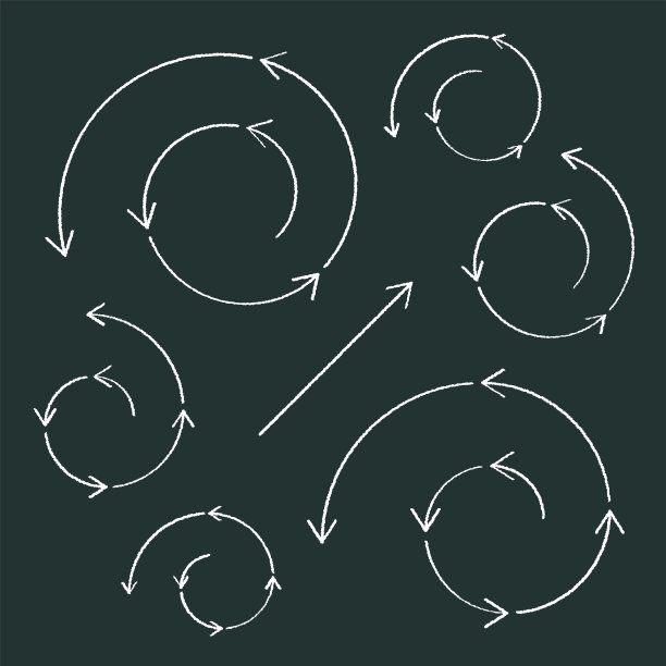 圆形延长循环的螺旋过程书写用粉笔在黑板上箭头设置图片下载