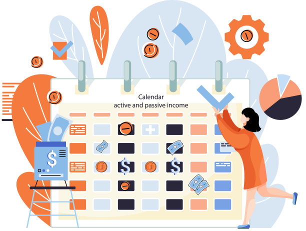 主动和被动收入日历。投资和经营战略规划。付款计划图片下载