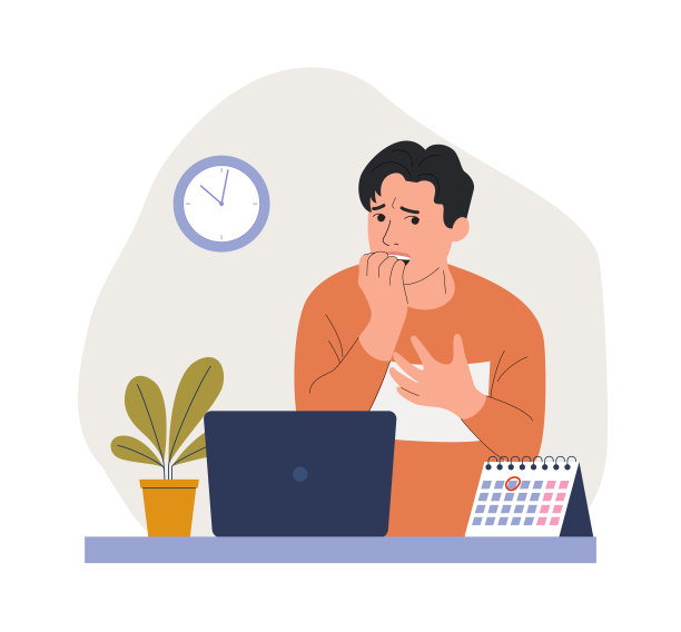 年轻人在办公室的笔记本电脑前经历恐惧、恐惧和压力。图片下载