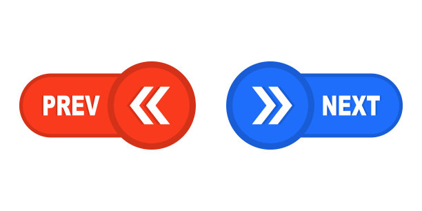 “下一步”和“上一步”按钮。带有箭头上一和下一的Web按钮。左，右，上一个，下一个图标。网站或应用程序ui页面更改器。股票矢量插图孤立在白色背景上图片下载