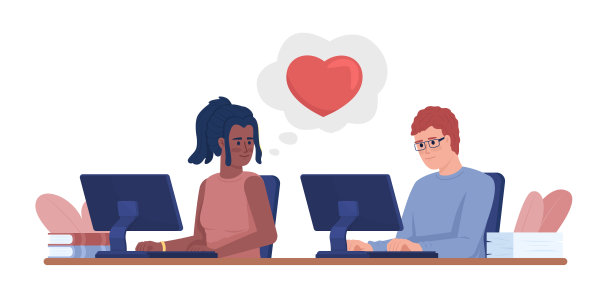 爱上同事的年轻女子半平色矢量人物图片下载