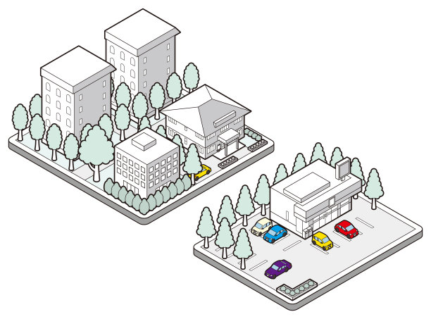 建筑物的三维插图。城市的观点。图片下载