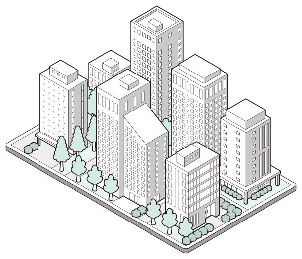 建筑物的三维插图。城市的观点。图片下载