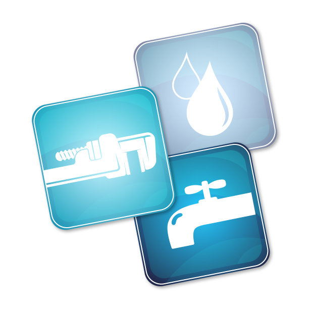 水管维修设计，水滴扳手水龙头标志图片下载