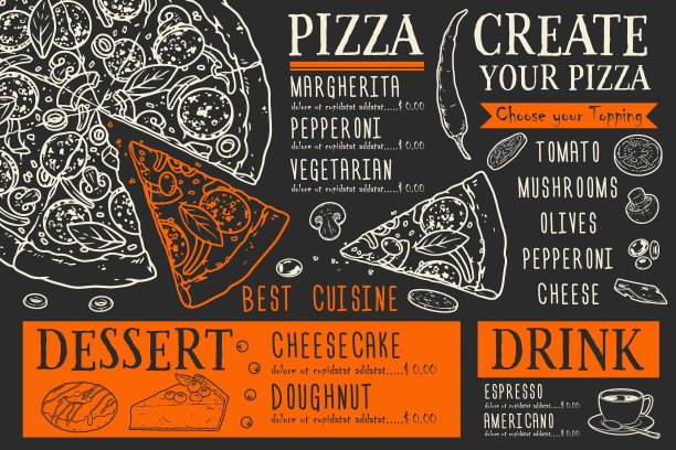 意大利餐厅比萨菜单五颜六色图片下载
