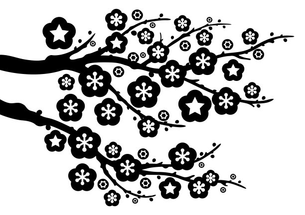 这是一幅黑白梅花图。图片下载