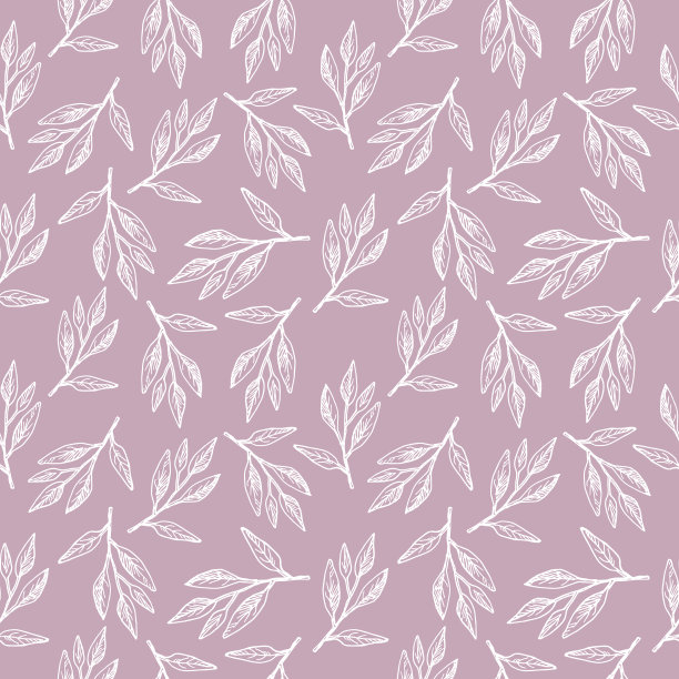 可爱的无缝重复模式与鼠尾草枝在淡紫色的背景，花卉图案。手工绘制的叶子图案设计，纺织品，包装纸和包装设计图片下载