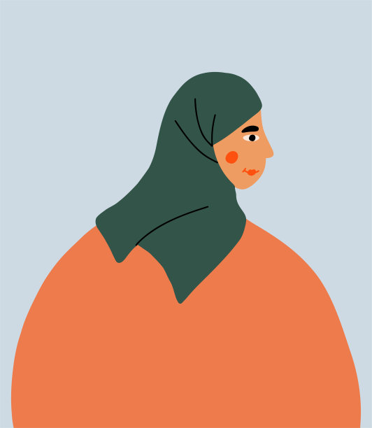 东方女人戴着美丽的头巾。中东女性卡通人物的侧面肖像。平面矢量插图孤立的背景。图片下载