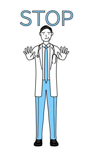 穿着白大褂的男医生拿着听诊器，年长的、中年的老兵把手伸到身前，示意停止。图片下载